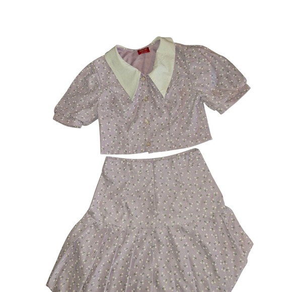 1940s Retro Vintage 2 Piece Outfit Puff Sleeves Skirt Cottagecore Prairie - Picture 6 of 9